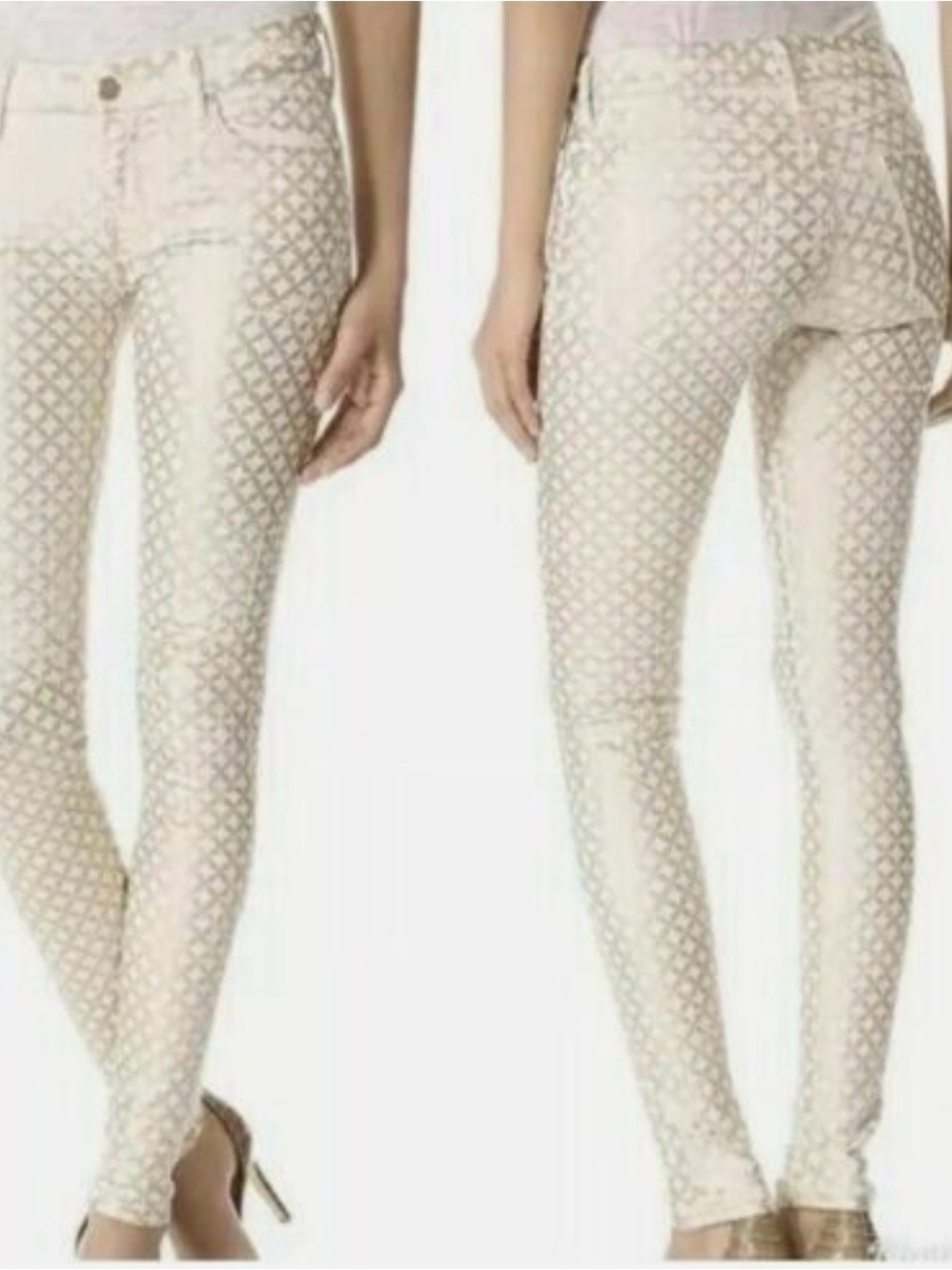 MOTHER Cream Geometric Skinny JeansMother Skinny jeans Gold and cream